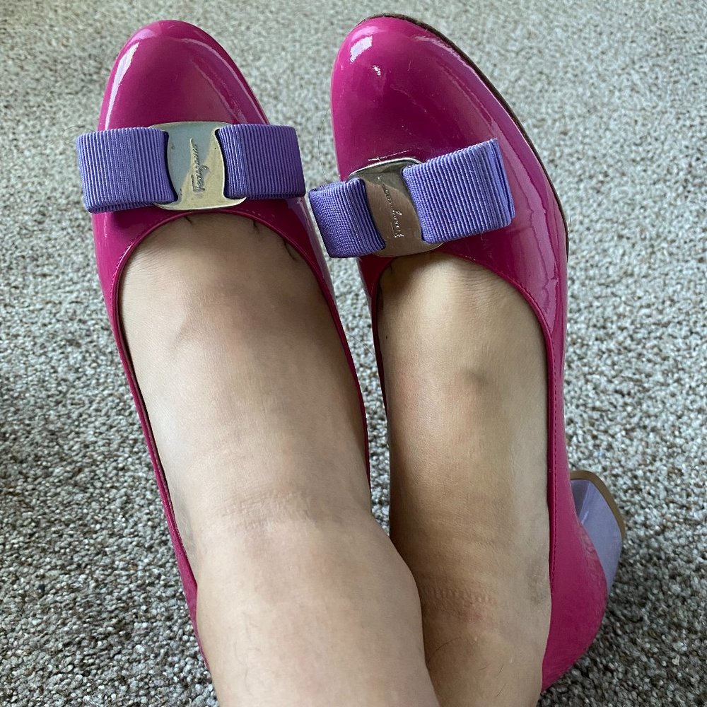 SALVATORE FERRAGAMO pink purple VARA BOW PUMP SHOE size 6